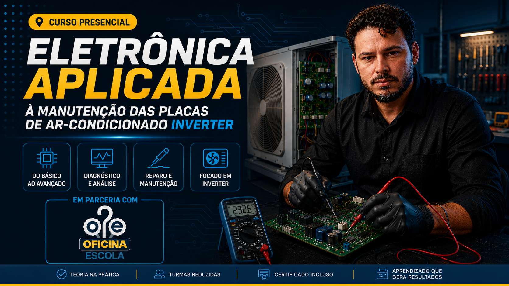 Curso presencial de eletrônica aplicada à manutenção de placas de ar-condicionado inverter
